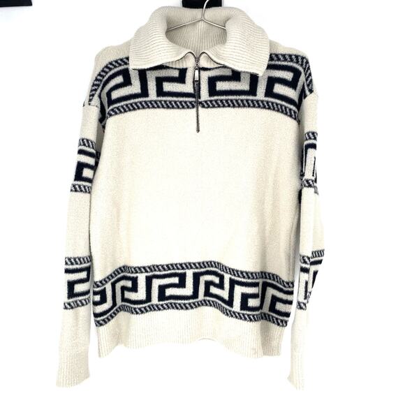Aqua Greek Key Geometric Quarter Zip Sweater White Women's Size S - Picture 1 of 8